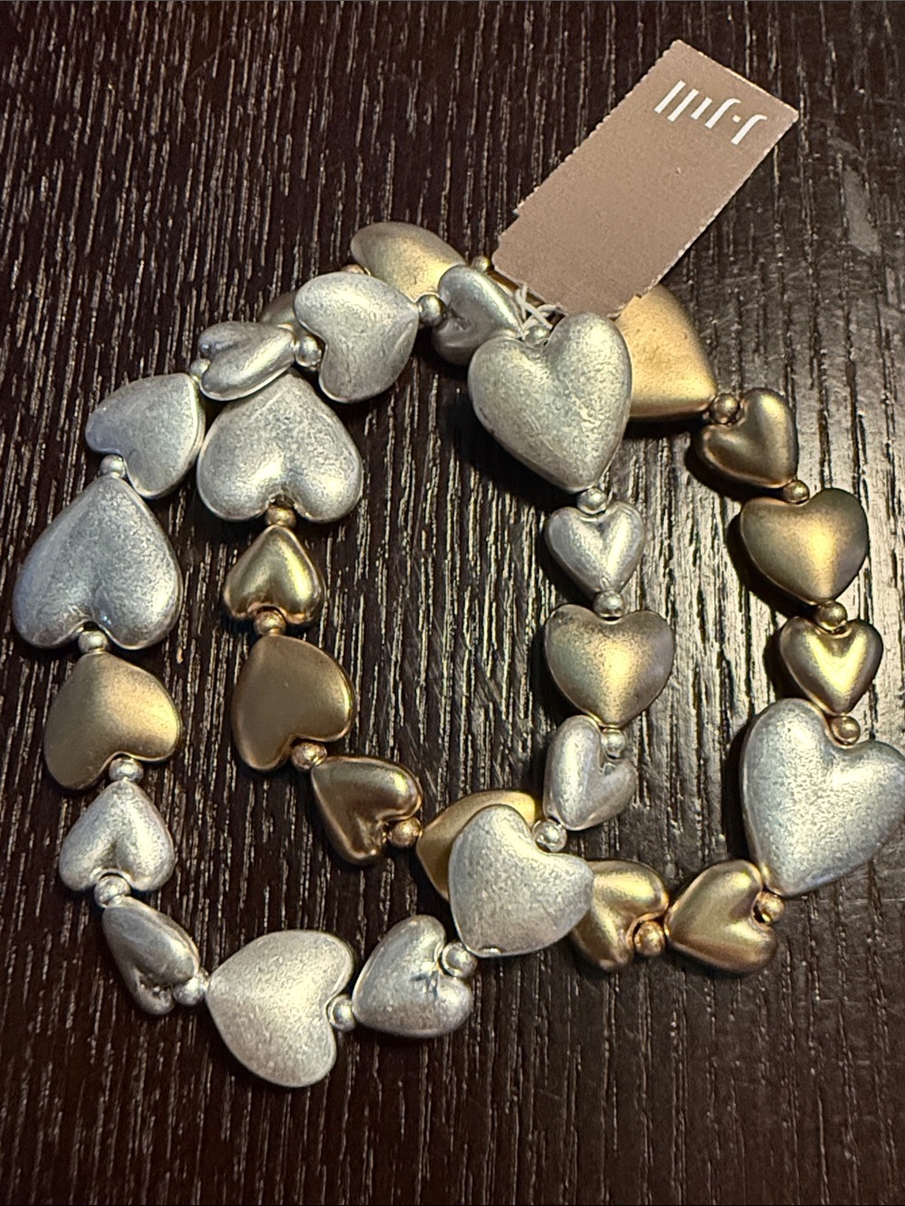 I.Jill Two-Tone Heart Bead Stretch Bracelet - Gold & Silver